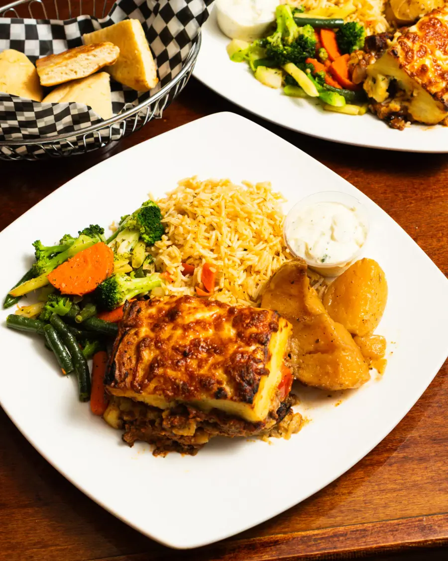Moussaka with rice and vegetables